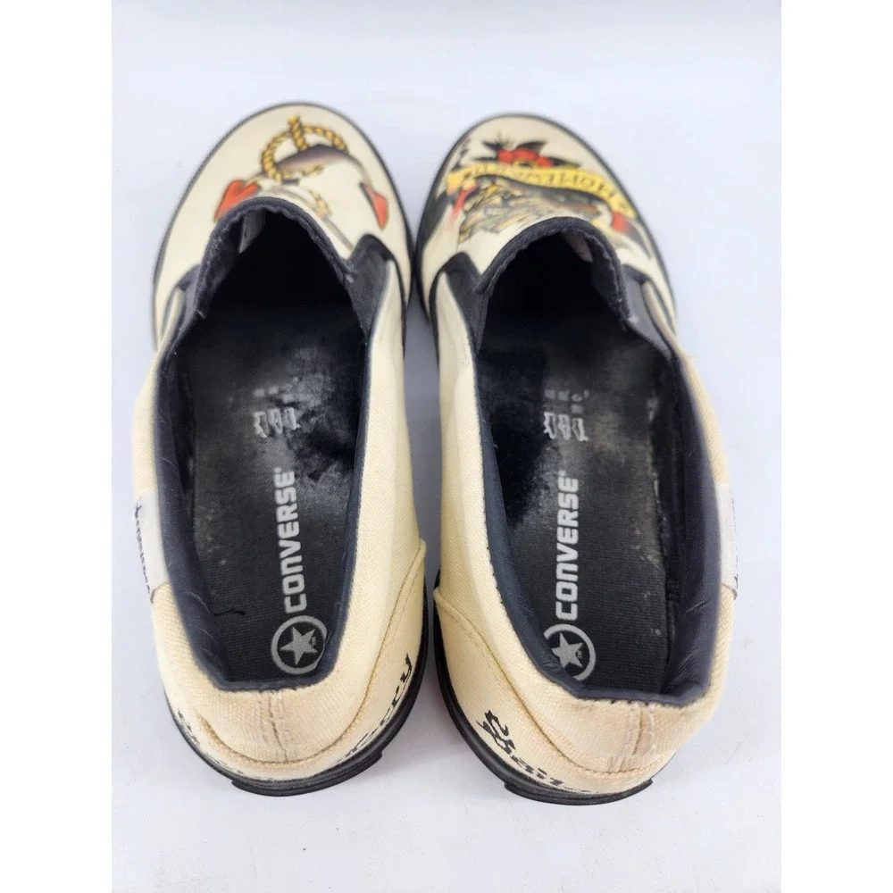 Converse Sailor Jerry Slip On Skidgrip Shoes Mens 10 Cream Tattoo Design Anchor